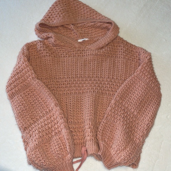 Cropped, hooded, tie front sweater - Picture 2 of 5